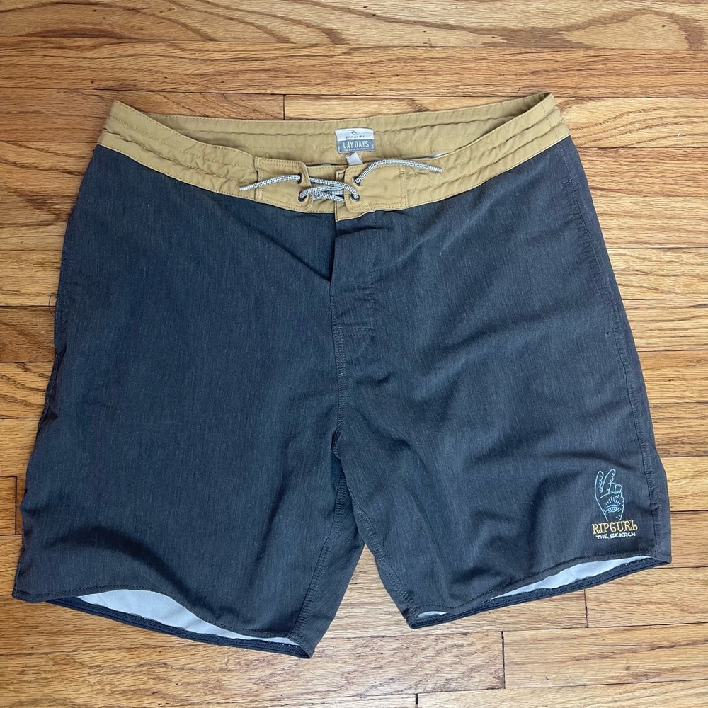 Rip Curl Lay Days Mens Board Shorts Gray Yellow 33 Stretch Drawstring